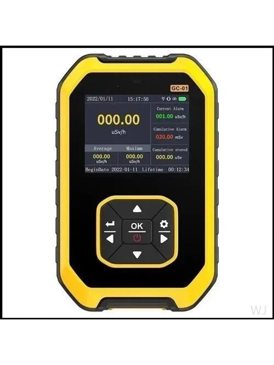 Дозиметр радиации портативный GC-01 желтый, счетчик Гейгера для дома, авто и поездок
