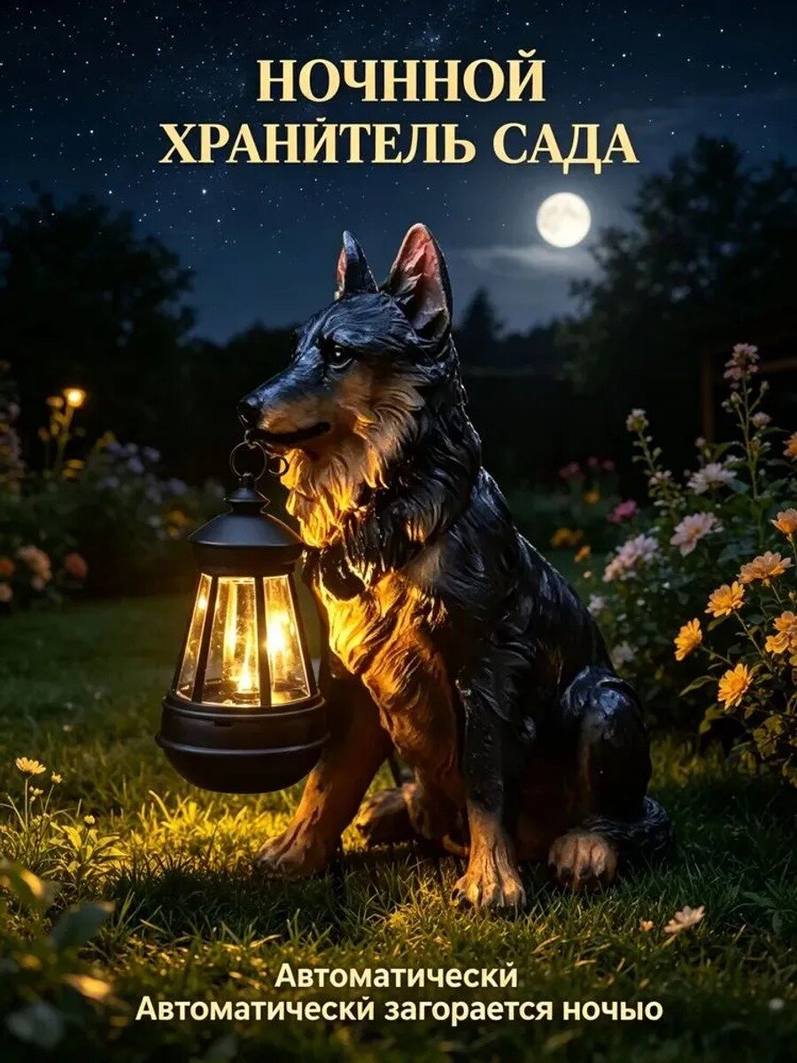 Садовая фигурка собаки с подсветкой на солнечной батарее, черная, 28х18х36