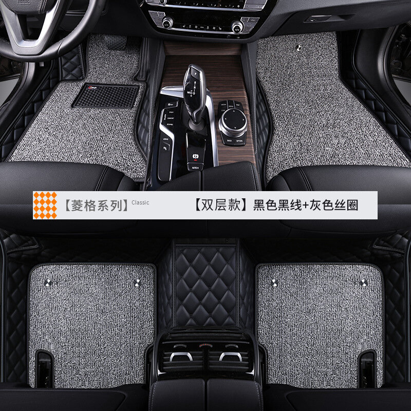 Автомобильные коврики для Audi A4L A3 A6L Q5L Q3 Q7 Q2L Q8 двухслойные черные с серой шелковой полосой,