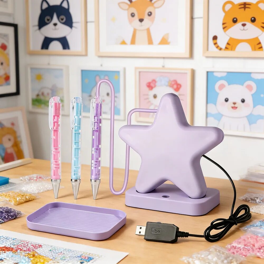 Электрический вакуумный карандаш для алмазной вышивки Star Purple с аккумулятором