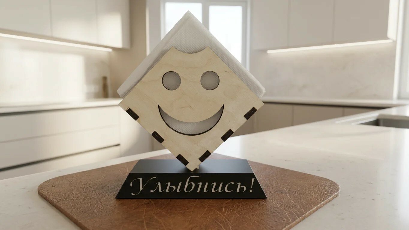 Салфетница декоративная деревянная с надписью "Улыбнись!" для кухни и дома