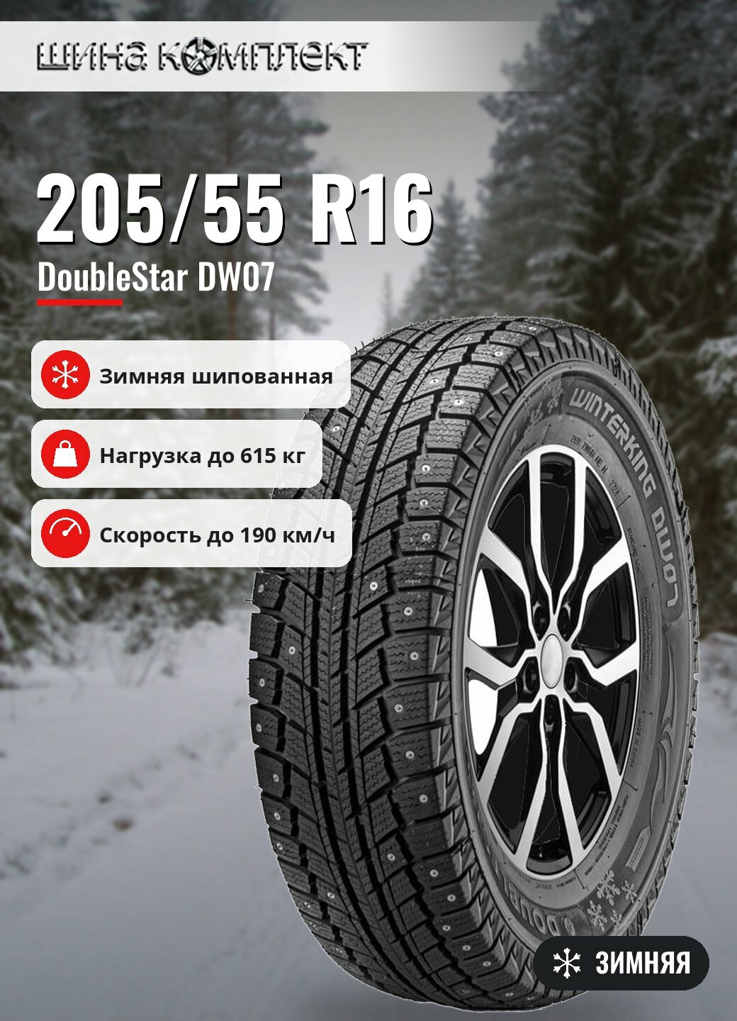 Автомобильная шина DoubleStar DW07 205/55 R16 91T зимняя шип для легкового автомобиля