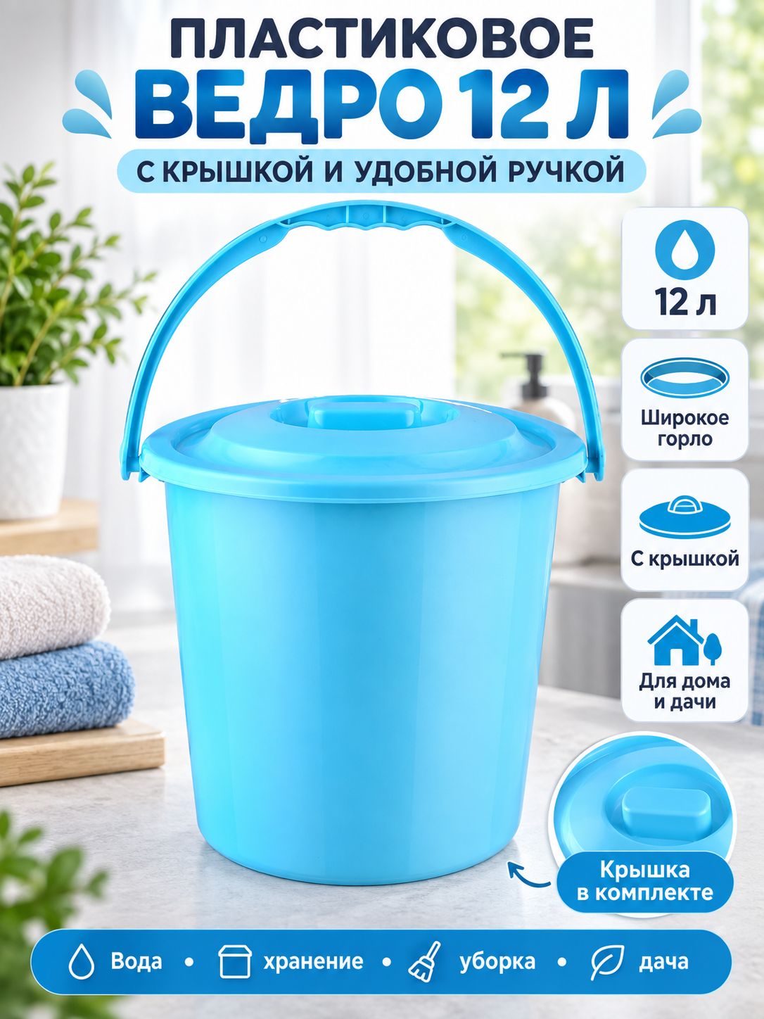 Ведро 12 л пластик 1 шт крышка