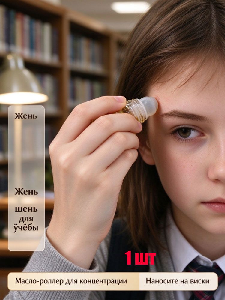 Масло-роллер с экстрактом женьшеня для висков, для концентрации во время учёбы, от сонливости