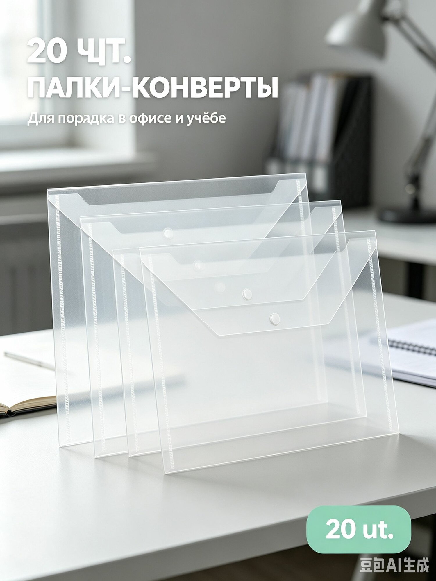 Папка-конверт A4, 20 шт, Артикул: 5588186882, Материал: Пластик