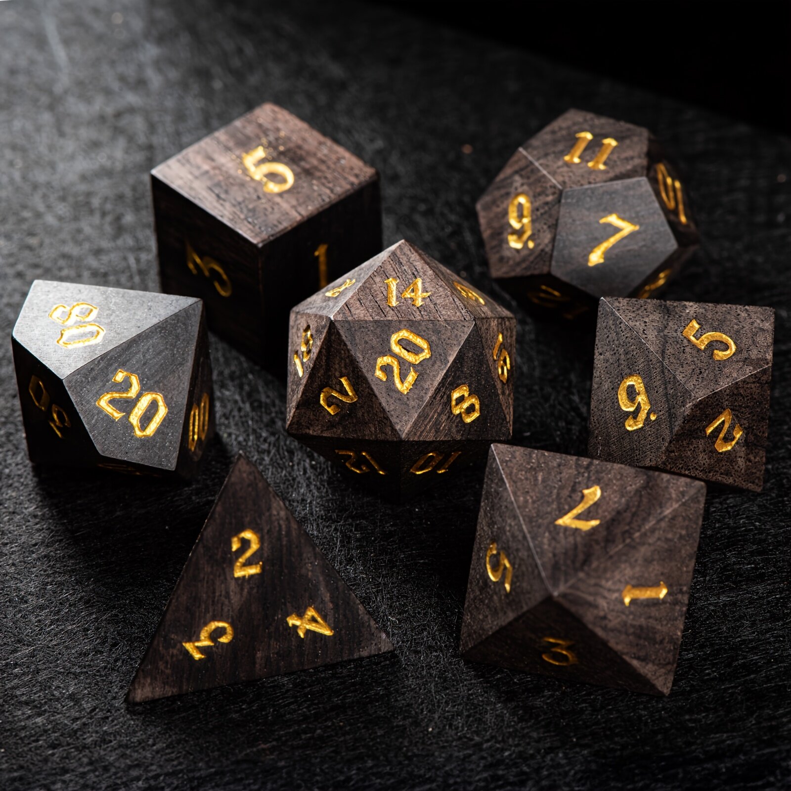 Набор из 7 эбеновых кубиков D20 D12 D10 D8 D6 D4 с футляром для настольных и ролевых игр