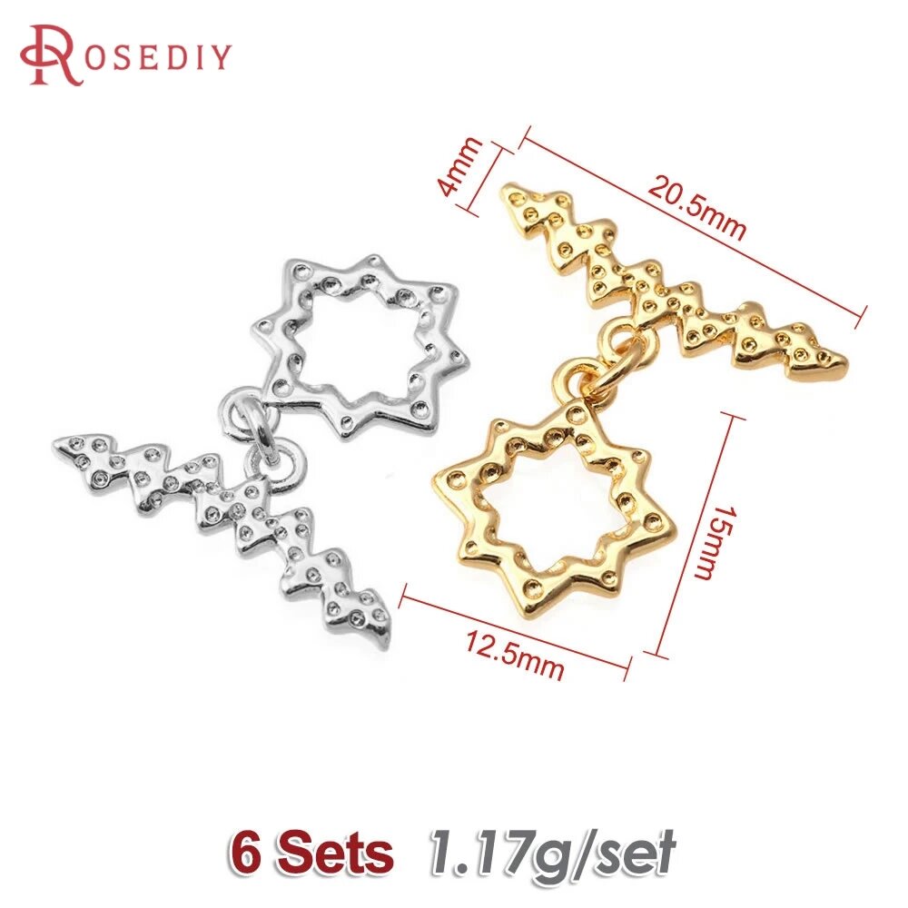 Застежки-тогглы Rosediy платиновые латунные для браслетов 18K Gold Color, 15x12.5MM 6 Sets