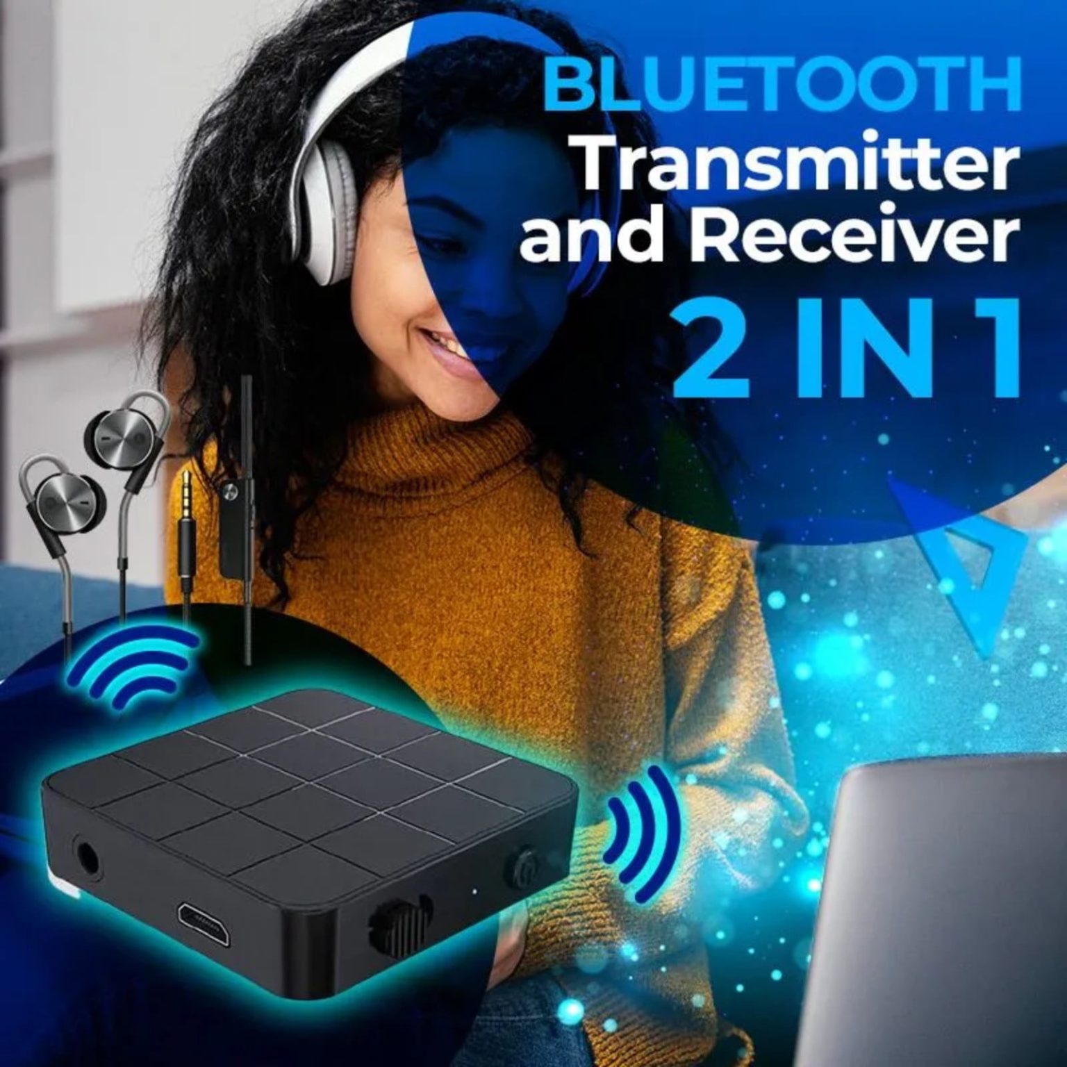 Bluetooth 5.0 аудиопередатчик-приемник-адаптер, беспроводной 2-в-1 с разъемом 3,5 мм и поддержкой aptX.