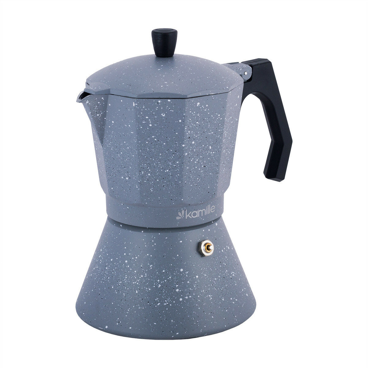Кофеварка гейзерная 450 мл. 9 порций Kamille КМ-2518GR из алюминия с индукционным дном (серый)