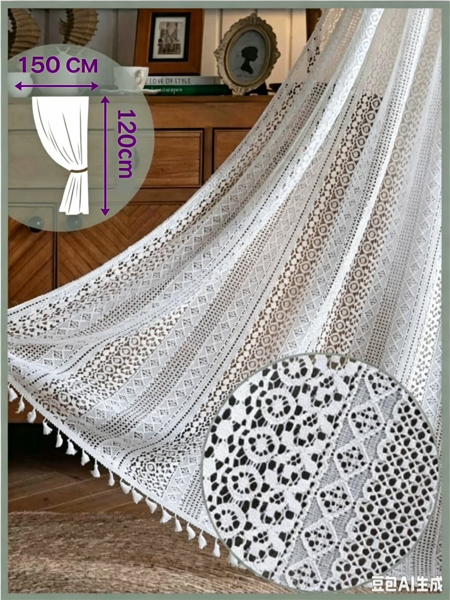 Тюль на кулиске 150x120 см 1 шт абстракция белый