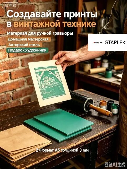 STARLEK Линолеум для линогравюры А5 , 3 мм , 2 шт , Материал для штампов