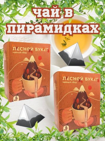 Чайный сбор с Алтайскими травами в пирамидках "Лесной букет" ( курильский чай, бадан, хвоя, лабазник, душица, малина лист, иван чай, смородина лист) 2 упаковки по 15 пирамидок/60 грамм.