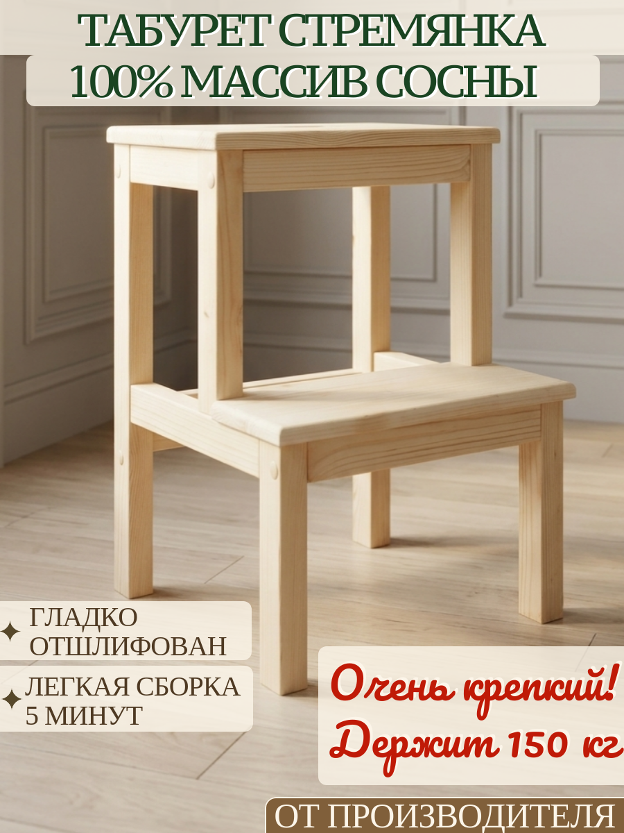 Стул деревянный со спинкой для кухни из 100% массива сосны укрепленный ТС1