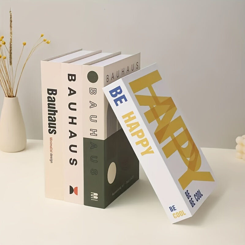 Набор из 4 декоративных книг-муляжей с художественным рисунком, стиль 5, для интерьера и фотосъемки