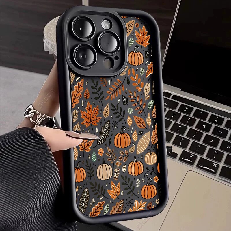 Чехол для телефона с узором «Осенний лист, тыква, цветок яка» iPhone 13 Про, Черный, Black-YYDSF7605
