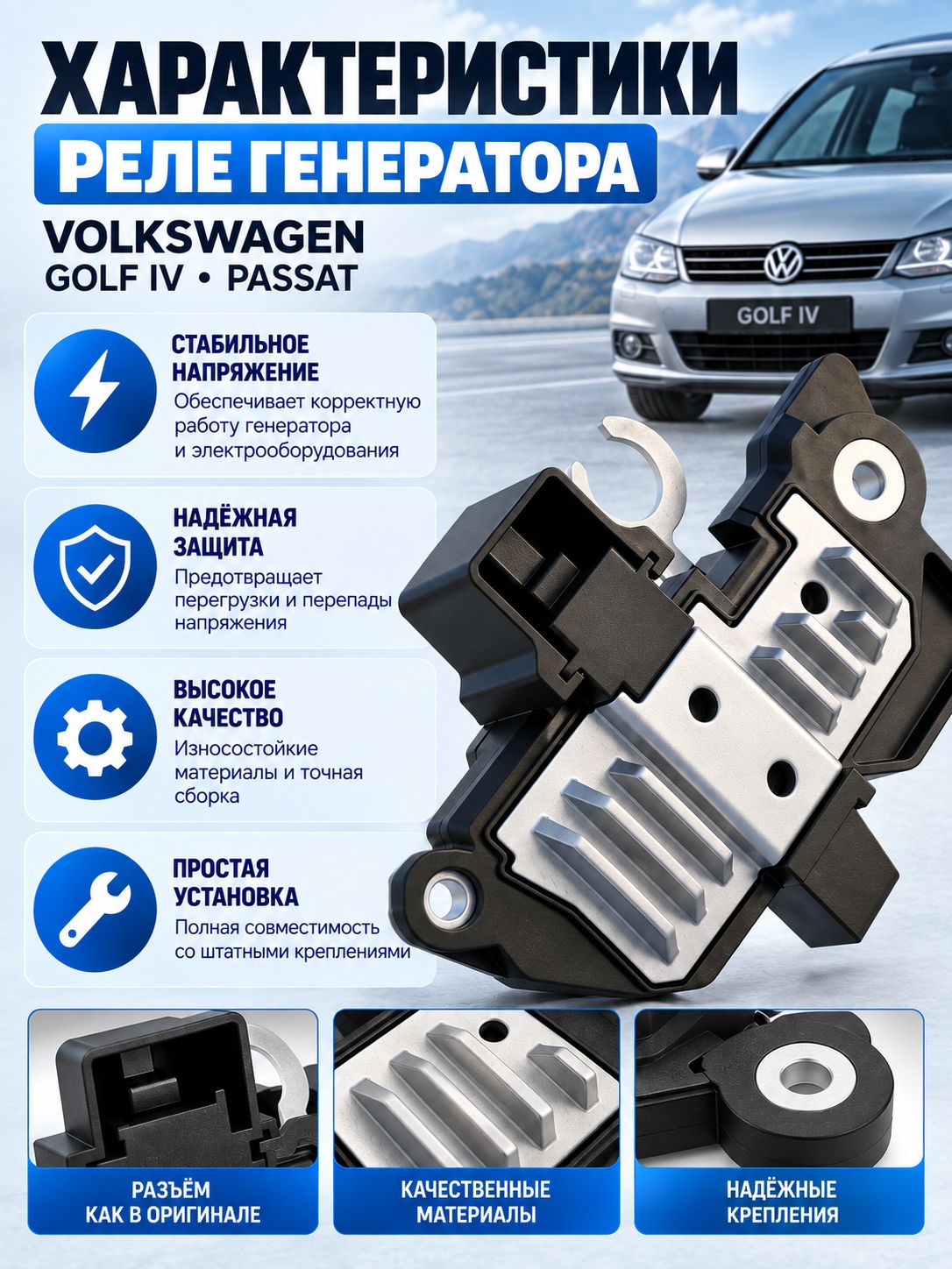 Реле регулятор генератора 38903803 VW Golf IV (1J1) 1.9 TDI (ТИП BOSCH), Audi A4/A6, Passat all <05, Golf, Polo 1,6, Golf IV 97-, Fiat Ducato III 06-, Iveco Daily IV 06- (аналог BOSCH) 2.3D — фото 1