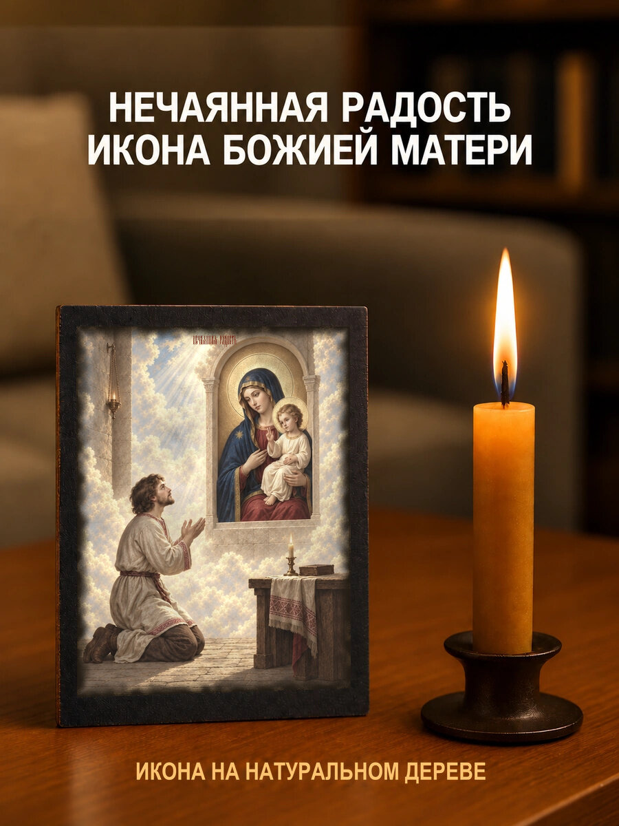 Икона «Нечаянная Радость икона Божией Матери» на натуральном дереве, 10×12 см, храмовая живопись, потёртое золото