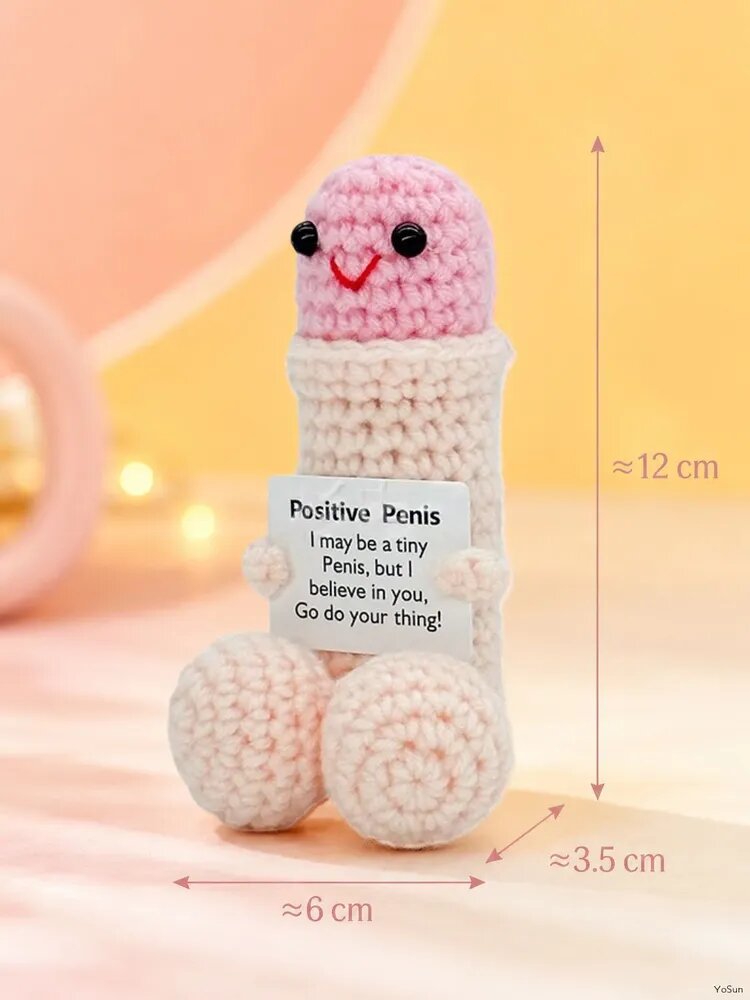Эротический сувенир Positive Penis 18+, вязаная игрушка-прикол с очками для девичника, вечеринки и подарка, 11 см