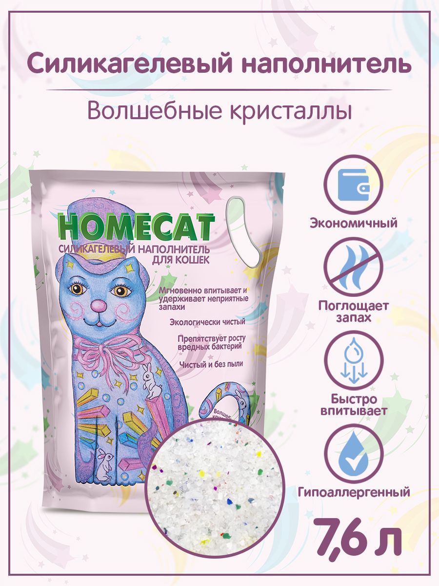 Homecat Наполнитель Силикагелевый Впитывающий Без отдушки 3200г.