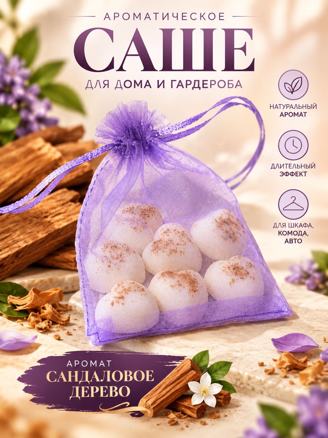 Саше для шкафа ароматическое, Ароматизатор для шкафа и белья, Сандаловое дерево