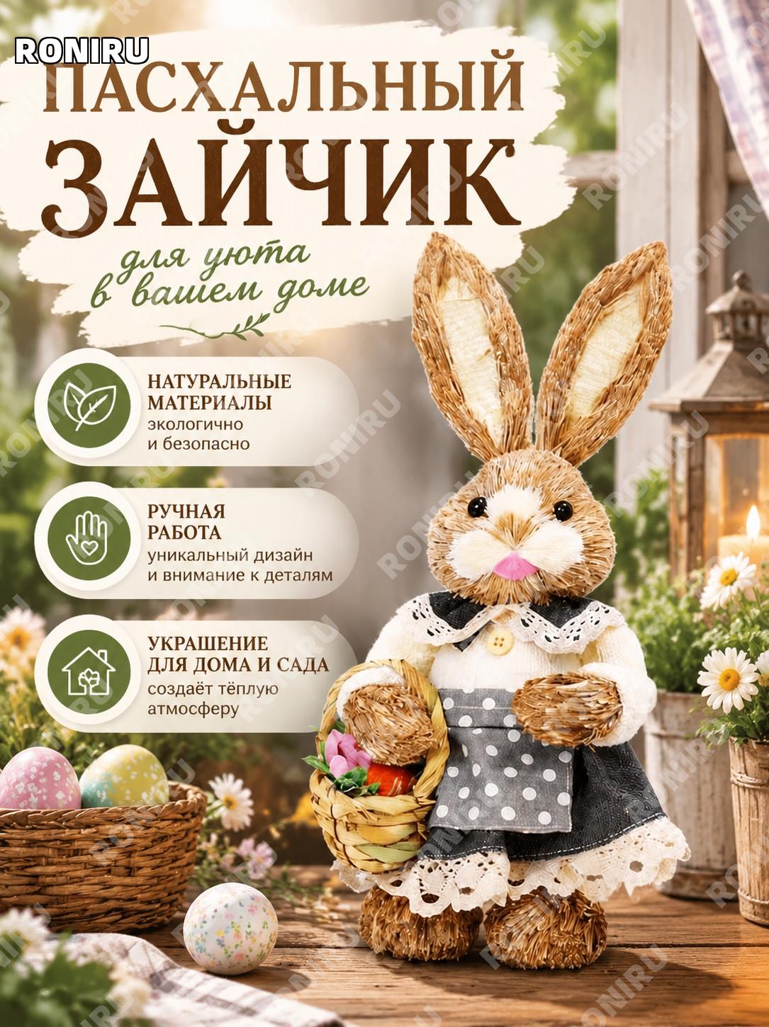 Декоративная фигурка кролика из соломы 35 см, пасхальный зайчик ручная работа, украшение сада и террасы для дома