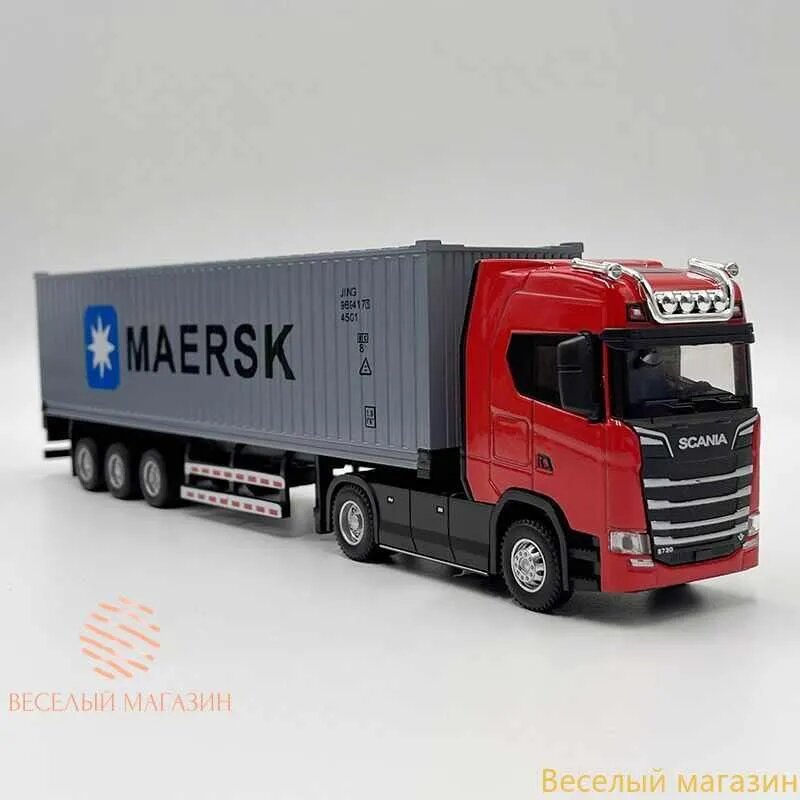 1:50 Литая модельная игрушка Scania S730 Трактор с контейнером, с акустическими и световыми подарками для детей