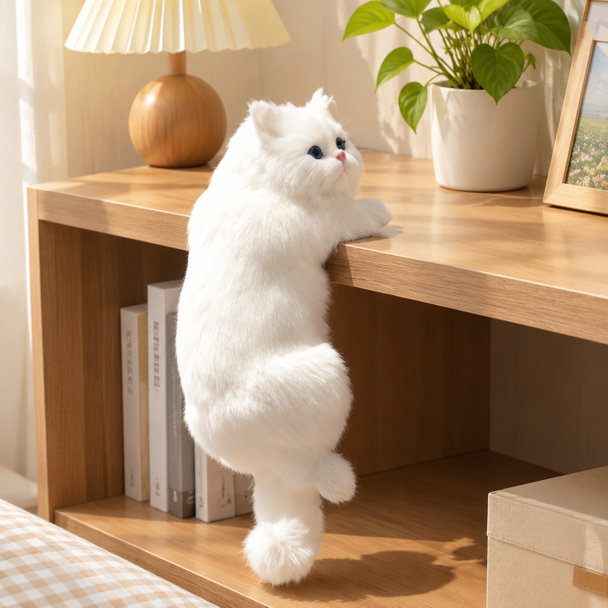 Lifelike Handmade White Cat Plush Toy Soft Stuffed Animal Cozy Imitation Pet Cute Realistic Sleeping Kitten Doll Cuddle Companion Collectible Artisan Crafted Long Body 30 cm Length 1 cm Height White Color Home Decor Gift