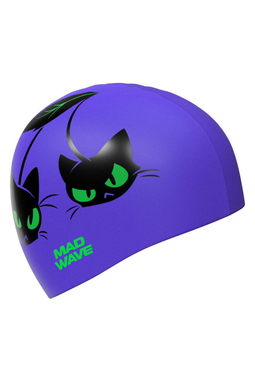 Силиконовая шапочка MAD WAVE Cherry cats big, увеличенный размер, цвет пурпурный