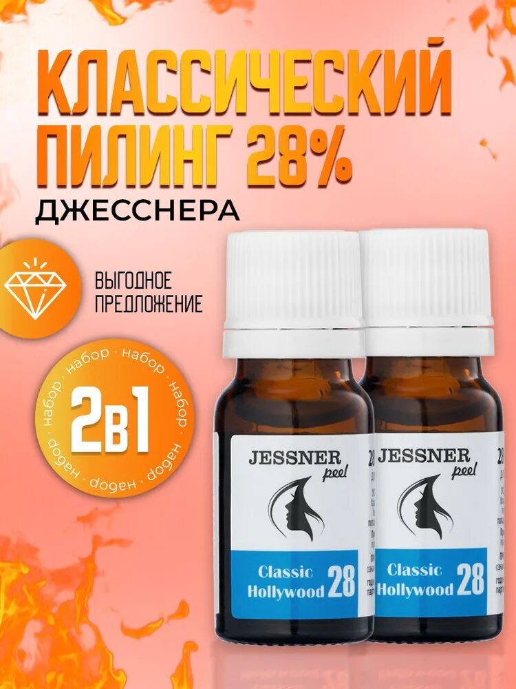 Trend Cosmetics Набор 2в1: Кислотный (химический) пилинг для лица и тела: 2шт. Пилинг Джесснера серии "Jessner Peel" Classic Hollywood 28%
