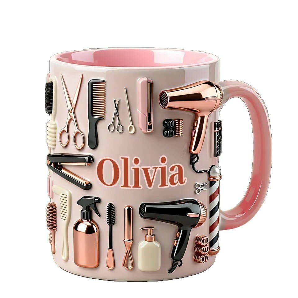 Трансграничный хит продаж: кружка Hairdresser Accent Mug, розовая, с тематикой «Гордый парикмахер».