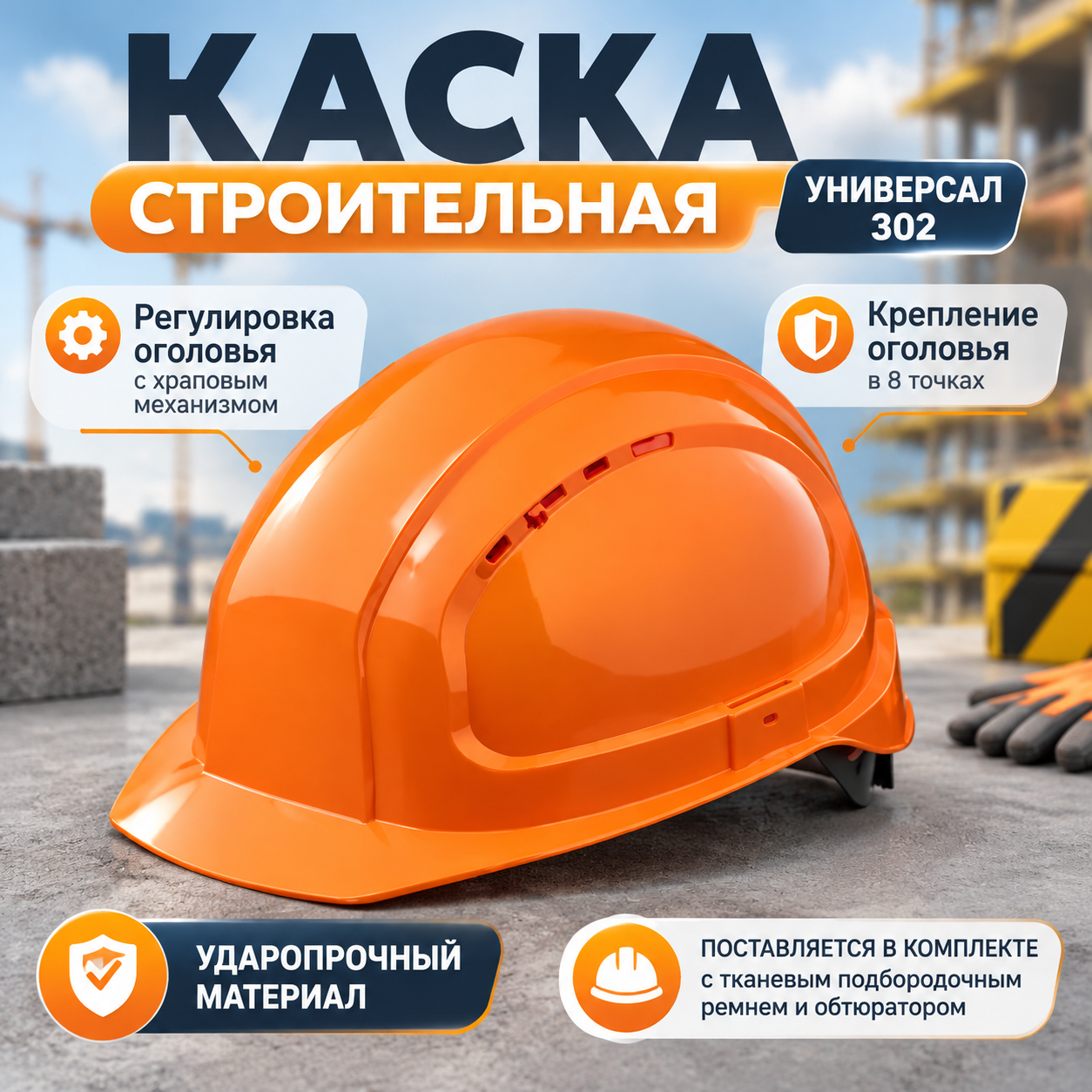 Строительная каска защитная V-образная с вентиляцией, ударопрочная с храповой регулировкой, для стройки и промышленности