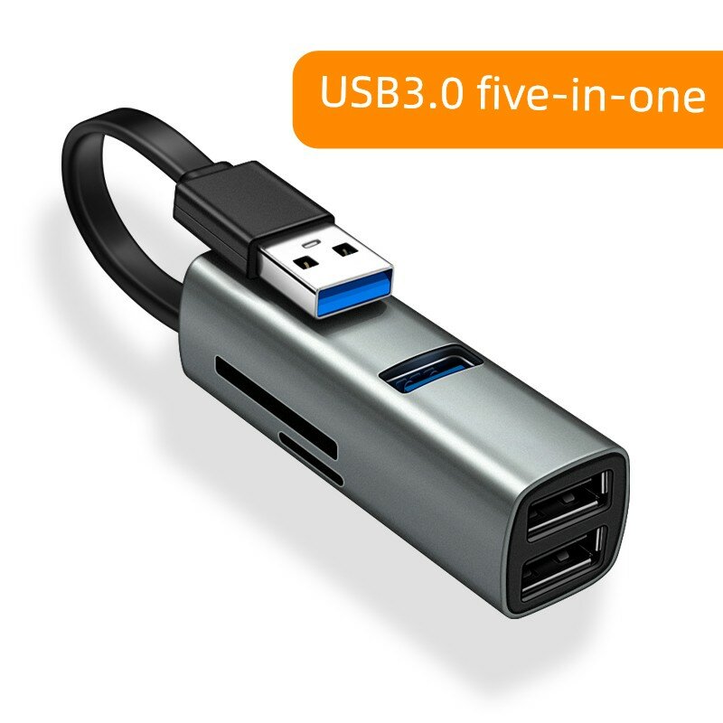 USB 3.0 5-в-1 хаб с чтением карт SD/TF для смартфонов, планшетов и ноутбуков совместимый с Apple, Huawei, Xiaomi