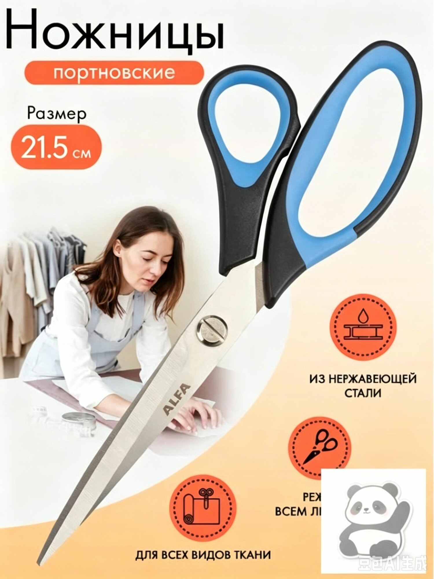 Ножницы портновские 21.5 см, Артикул: 5312429859, Цвет: 2810, профессиональные швейные ножницы для раскроя ткани
