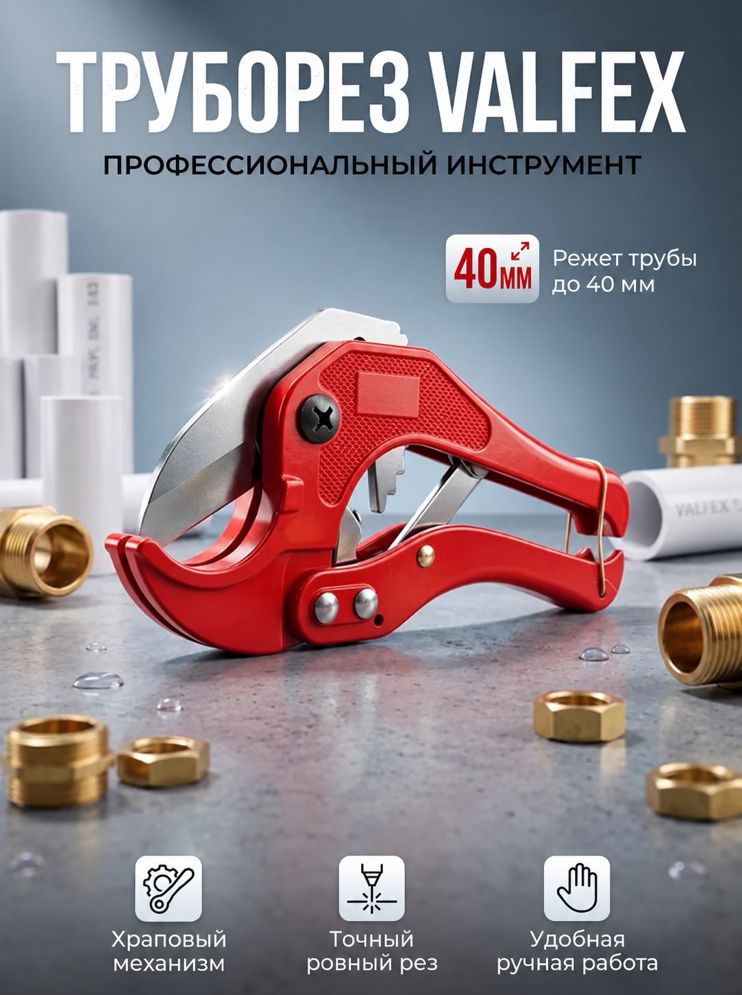 Ножницы для резки пластиковых (полипропиленовых) труб PPC-40 (16-40 мм), Valfex