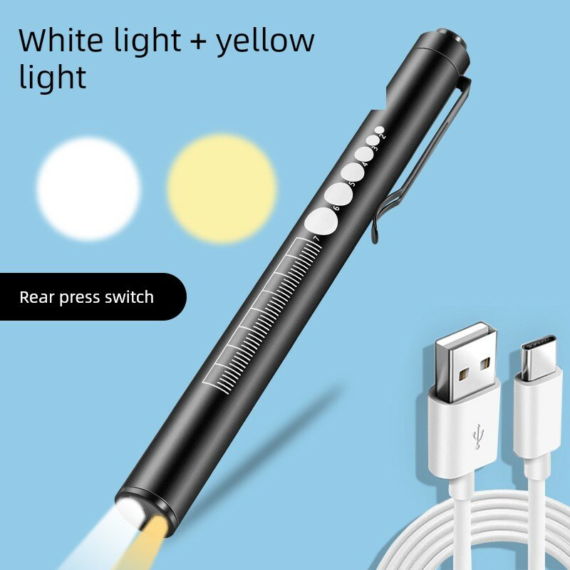 Задний нажимной мини-фонарик-ручка для осмотра перезаряжаемый USB Type-C двойной свет черный