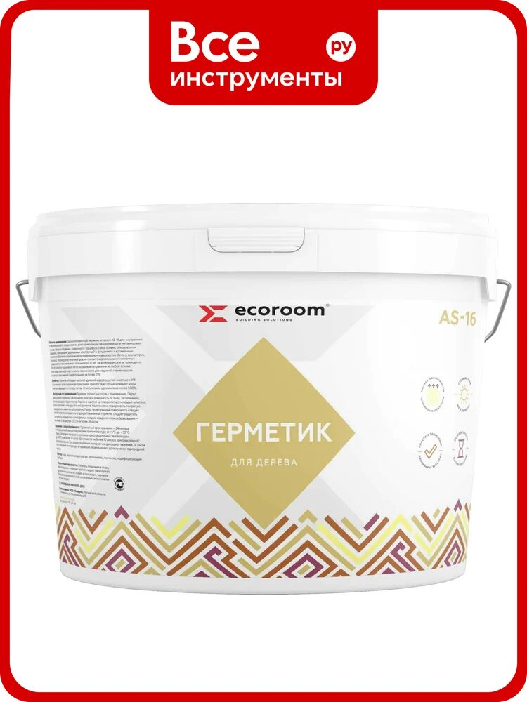 Акриловый герметик ECOROOM AS-16 для дерева, белый, 15 кг E-Герм-4189/15