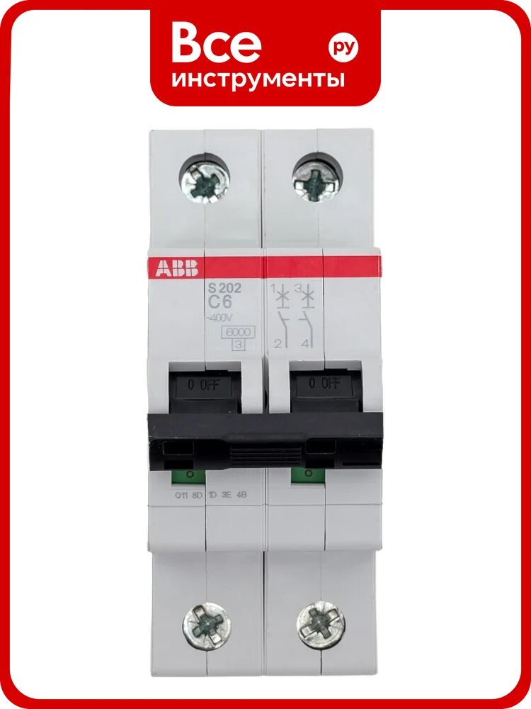 Автоматический модульный выключатель ABB 2п C S202 6кА 6А 2CDS252001R0064