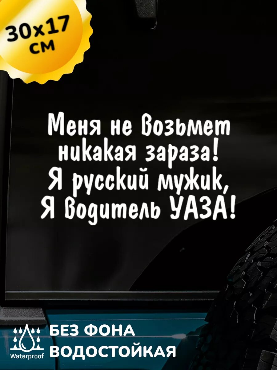 Наклейка на авто Меня не возьмет никакая зараза 30Х17 см