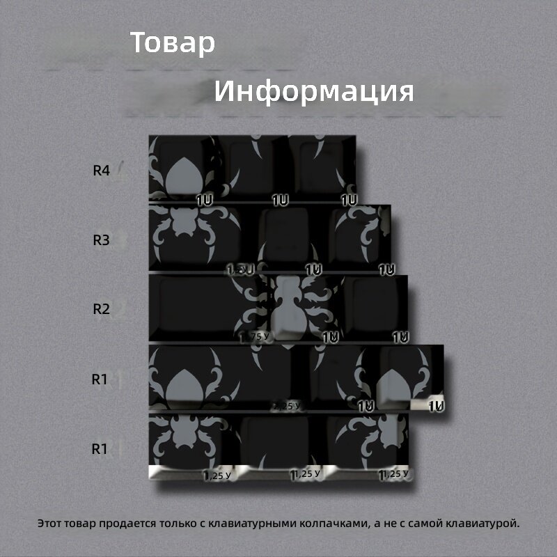Комплект из 15 клавиш для механической клавиатуры, пятисторонние PBT с сублимационной печатью, черно-серые с темным геометрическим узором паука