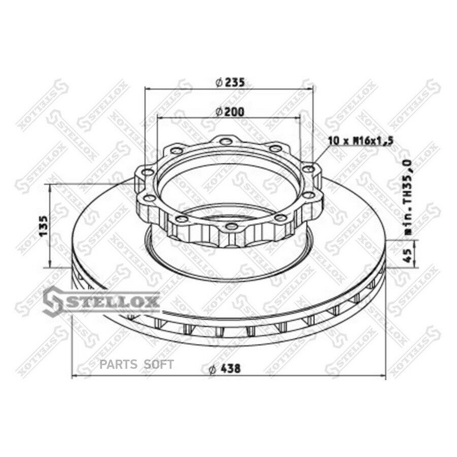 STELLOX 8500715SX 85-00715-SX диск торм. !438/200x45/135 10n-235-M16x1.5\MAN WMA M38./T01/02/03. ось перед. V9-80L