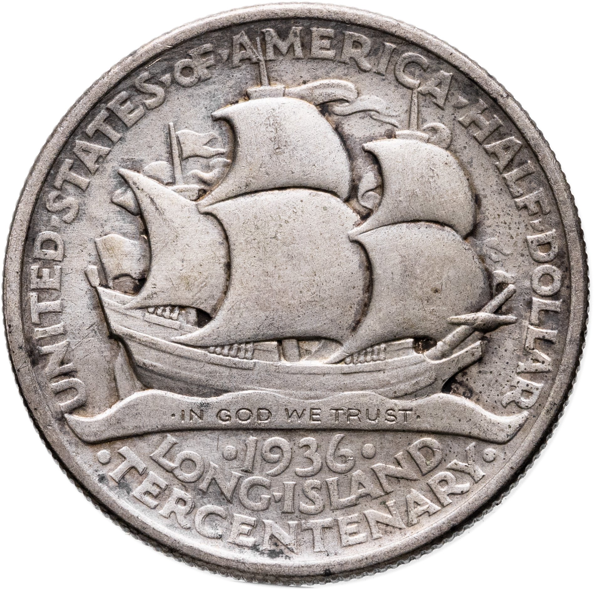 США 50 центов 1/2 доллара, half dollar 1936 "300 лет Лонг-Айленду", Серебро 900, в сохранности XF
