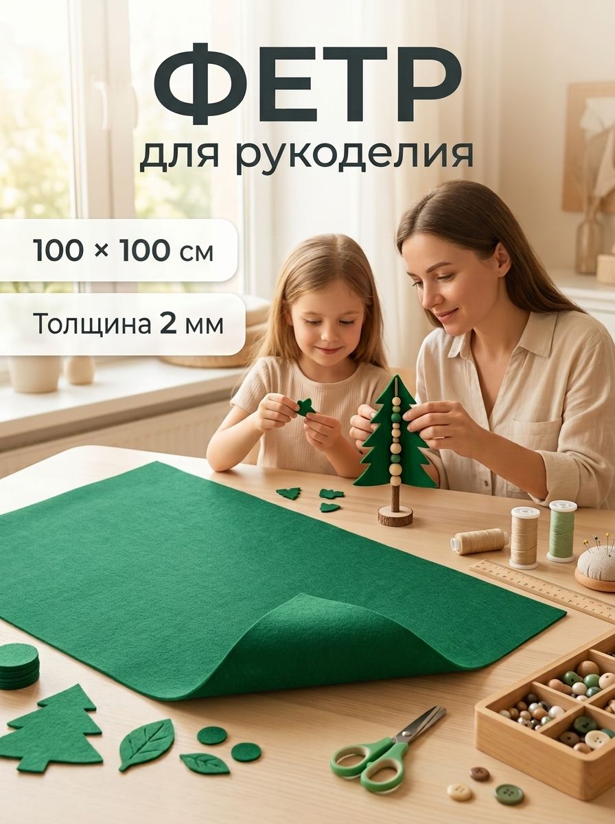 Войлок для рукоделия зеленый 100х100 см