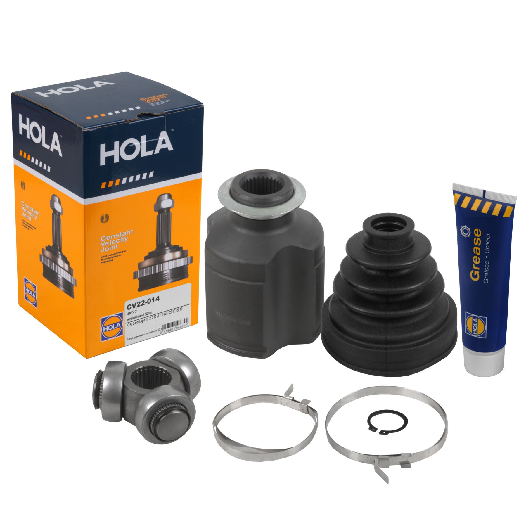 Шрус внутренний HOLA CV22-014 (28/25 шл.) KIA Sportage III правый,(пыльник+смазка+хомуты)