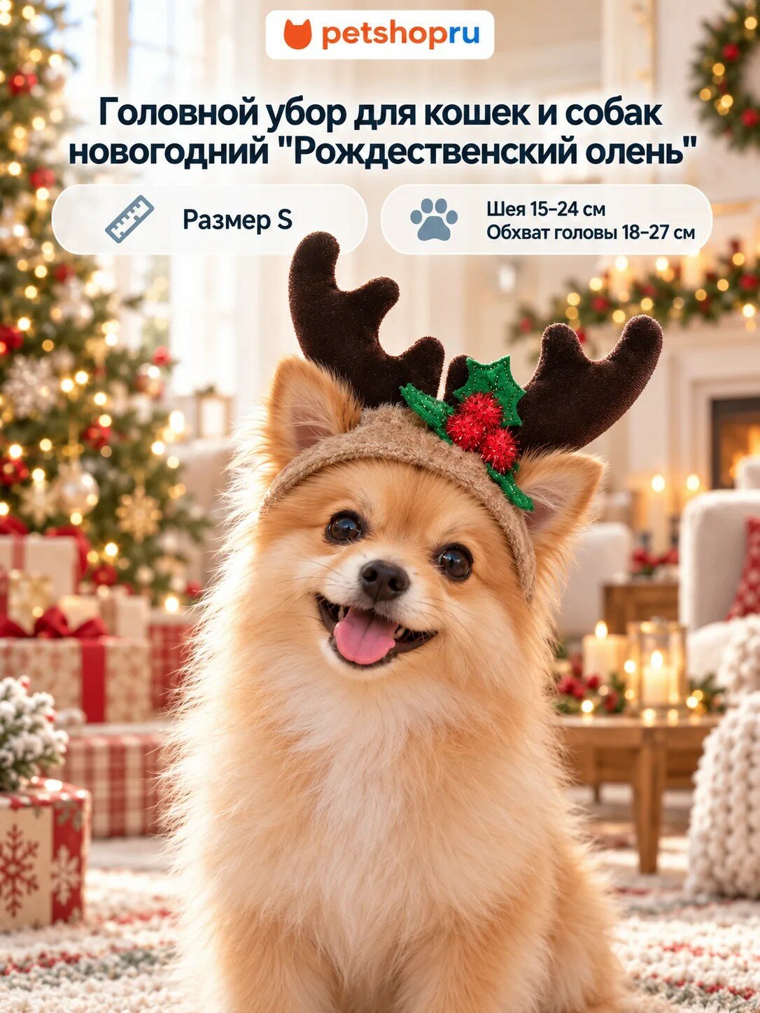 Tappi одежда для кошек и собак Головной убор новогодний "Алиот" размер S