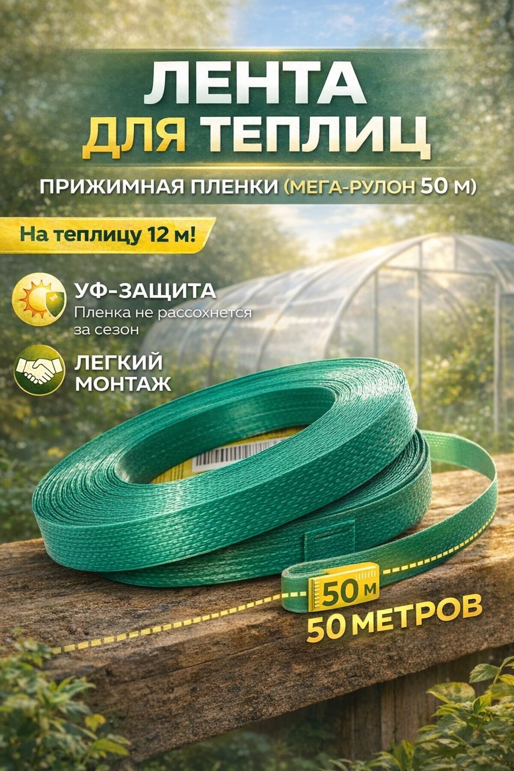 Лента для крепления пленки к теплице прижимная Бинко 50м