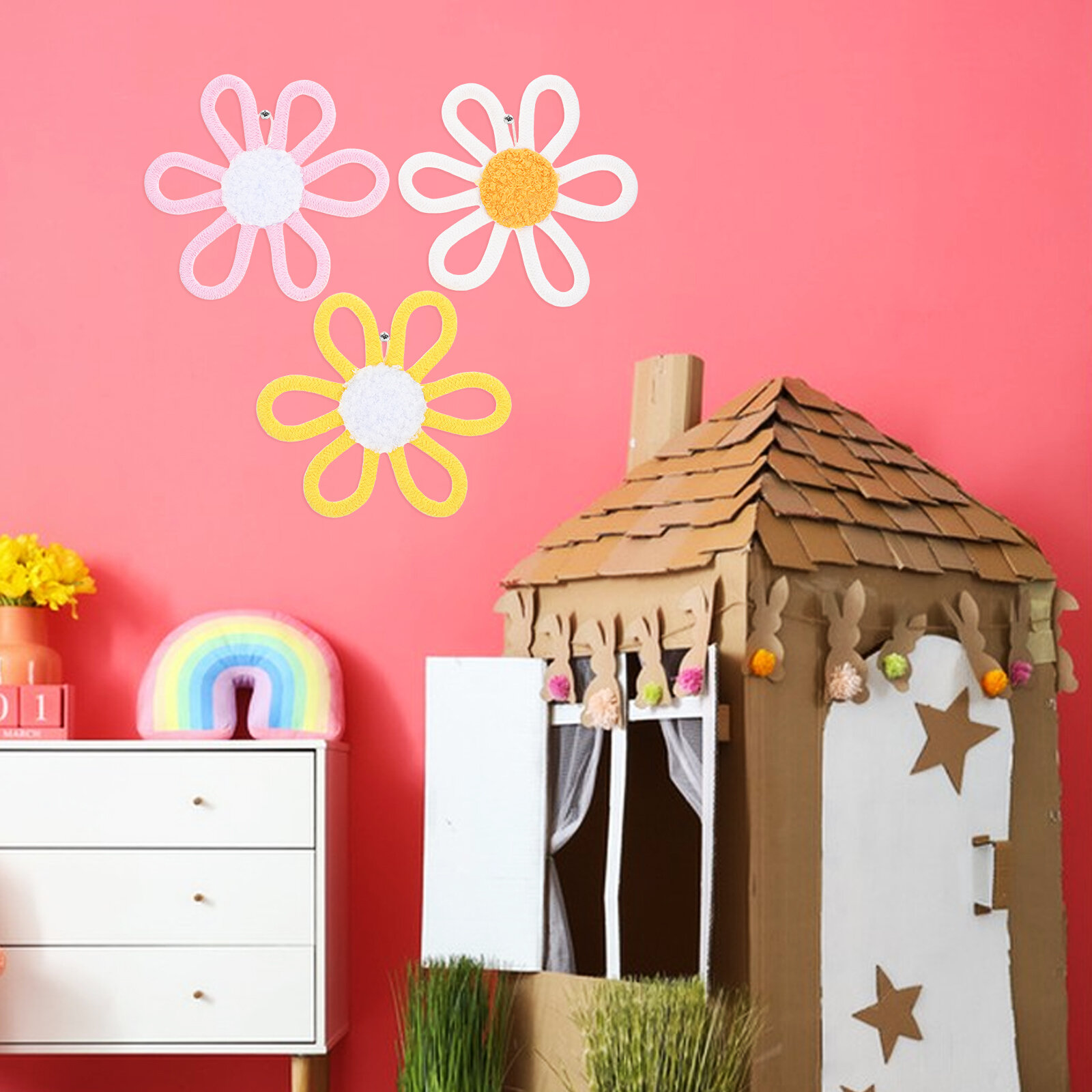 Macrame Daisy Decor Boho Design Стена Висит Комнатное Украшение 3шт
