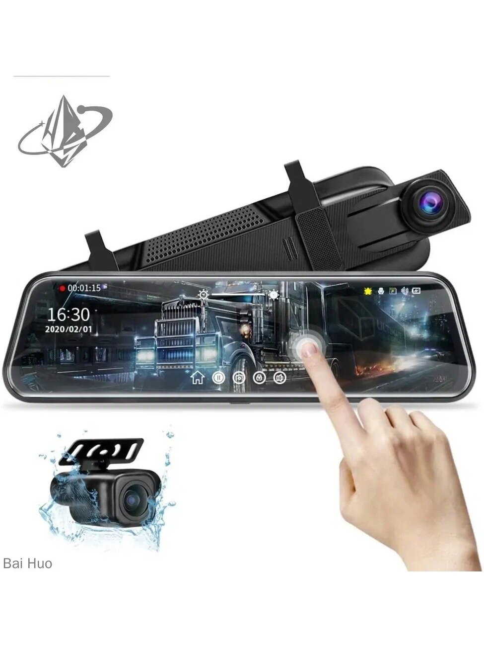 Видеорегистратор-зеркало 4K с двумя камерами и GPS, 10" сенсорный экран, Wi-Fi, камера заднего вида