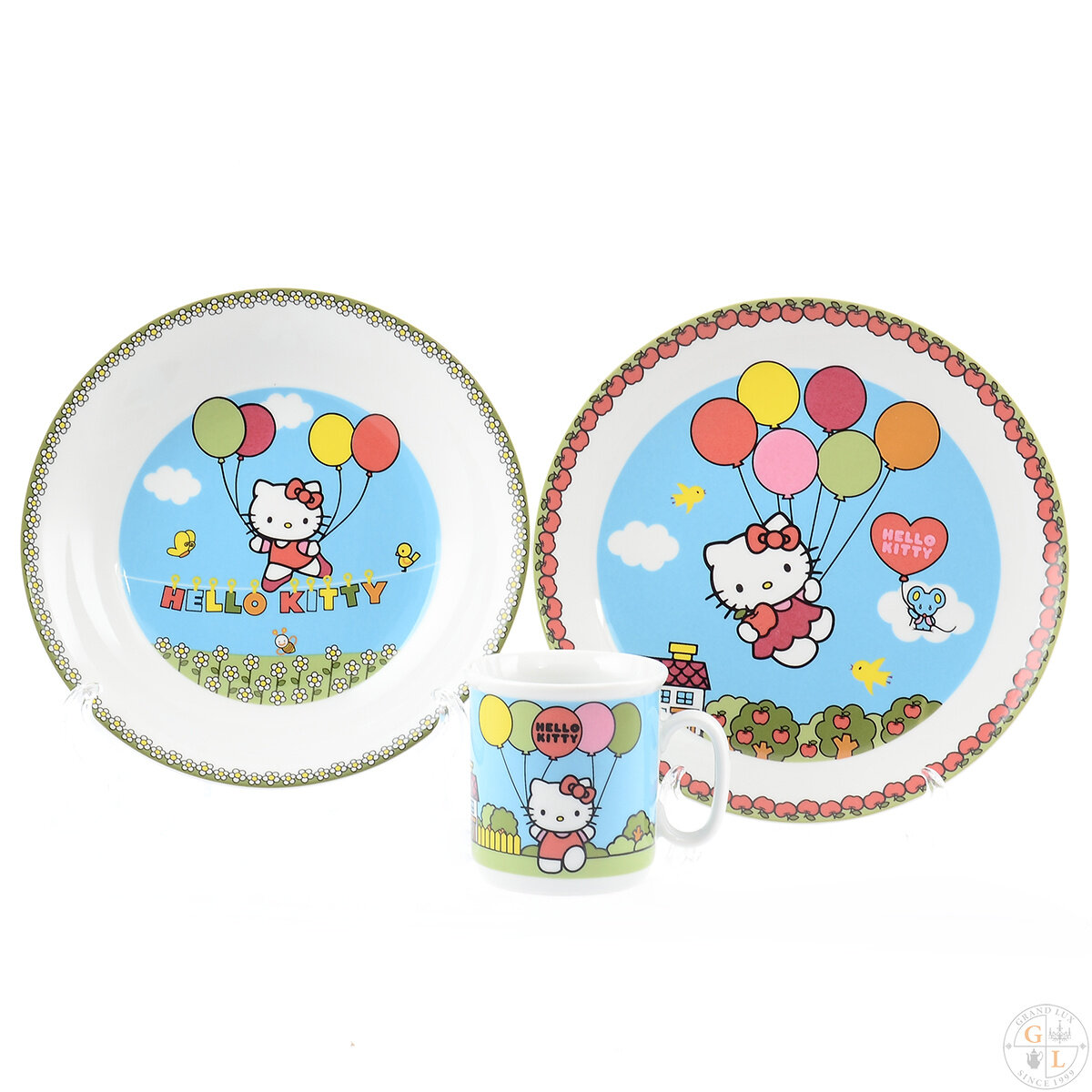 Детский набор "Hello Kitty" голубой в подарочной упаковке 3 пр,(кружка/тарелка мелкая/тарелка глубокая/) Thun Чехия