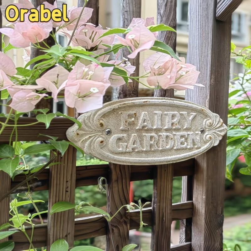 Чугунная декоративная табличка Fairy Garden винтажная вывеска для сада дачи забора вес 450 г размер 23.5х9 см