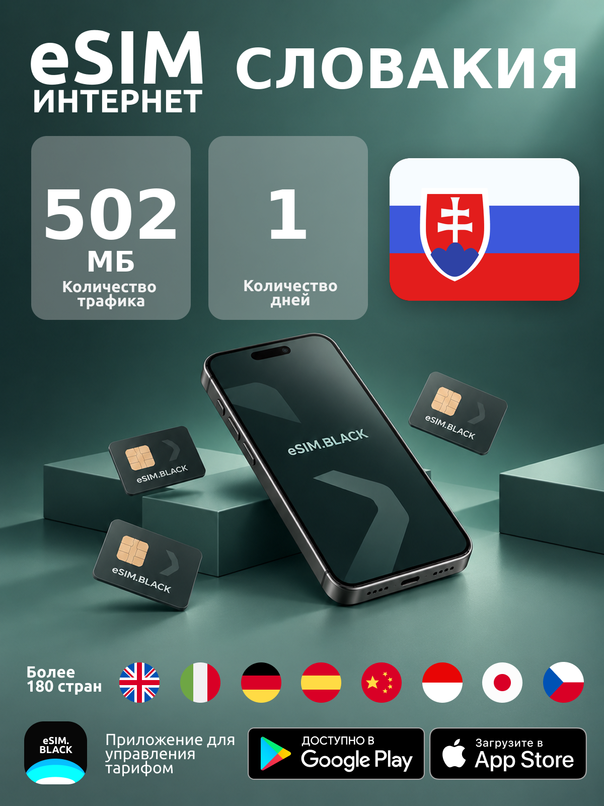 Словакия/1 день/502 МБ - eSIM для мобильного интернета ( iPhone | Android ).